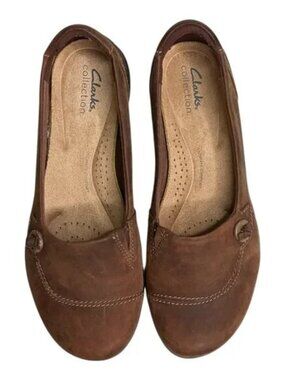 Clarks Collection Roseville Sky Brown Leather Comfort Flats Women's Size 8 1/2